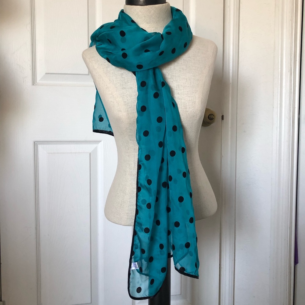 Silk Blend Teal Polka Dot Large Scarf